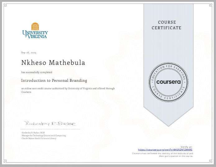 Introduction to Personal Branding Certificate Preview